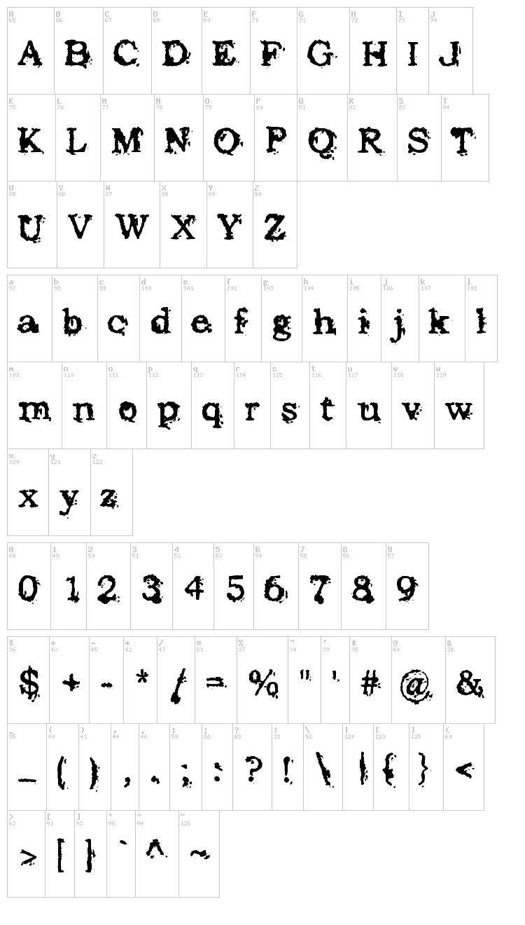 Struck Dead font map